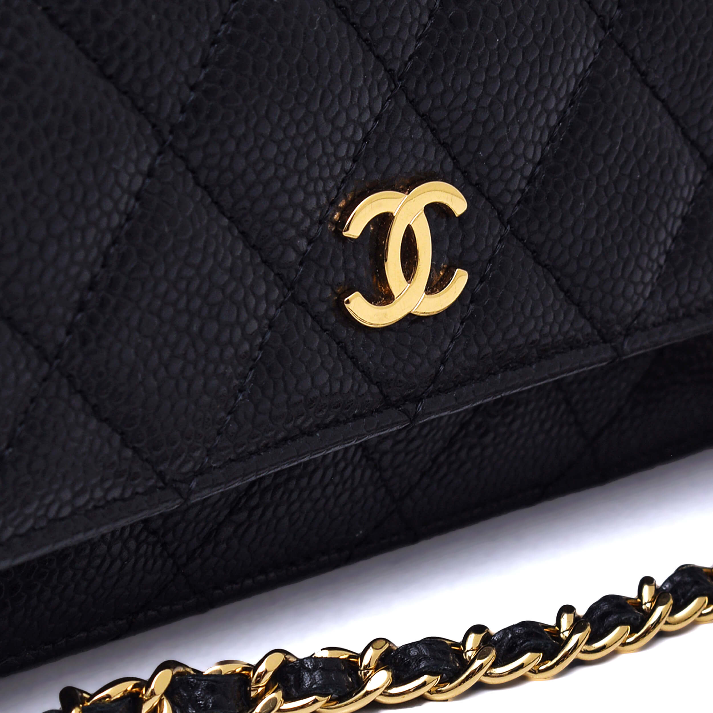 Chanel - Black Quilted Caviar Leather Wallet On Chain WOC Bag